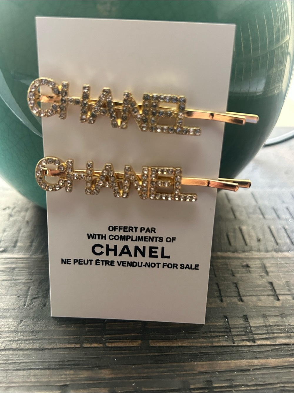 CHANEL gold stone Bobby pins barrettes hair clips NEW GWP